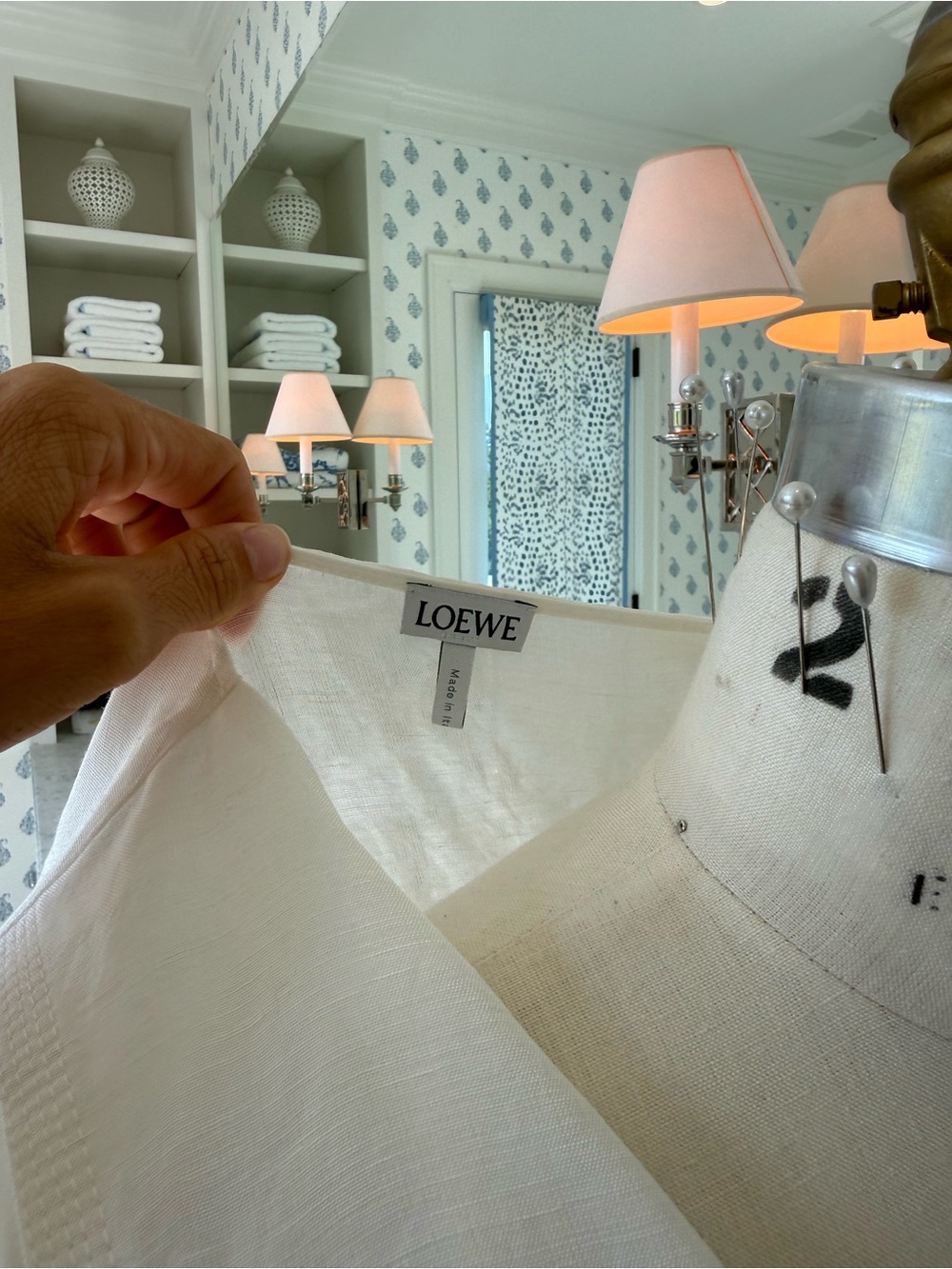 Loewe Cream Midi Dress with Puff Sleeves and asymmetric hem. - Picture 5 of 11